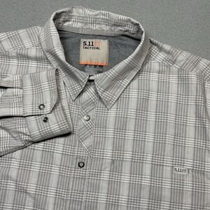 5.11 Tactical Snap Button Shirt Mens Large Gray Plaid Utility Army Gorpcore